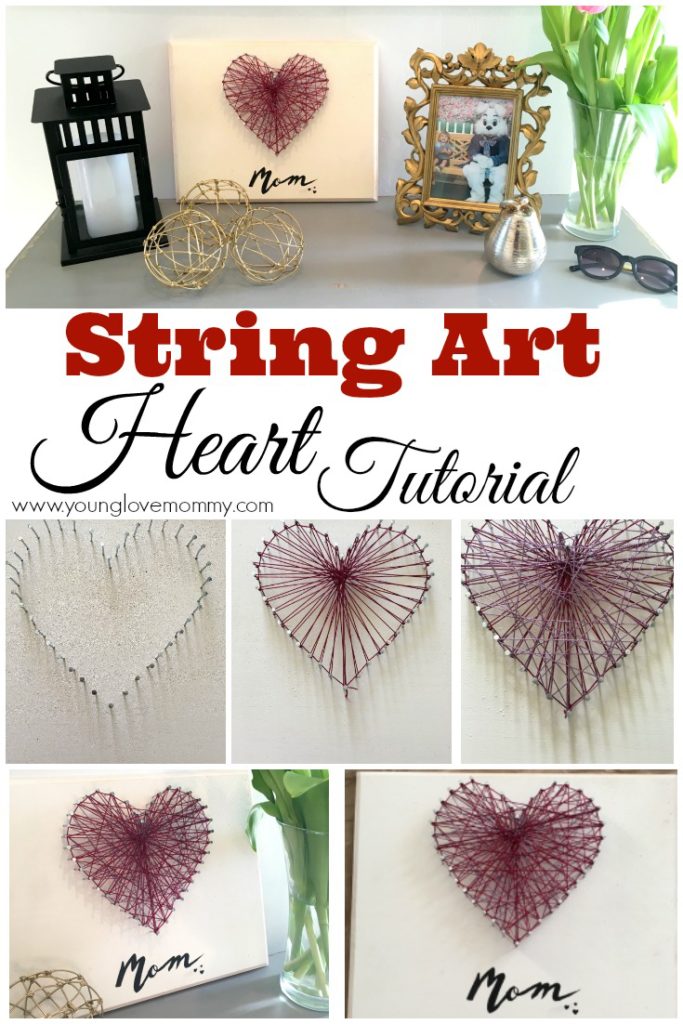 string art tutorial pinterest, mother's day handmade gift ideas, string art tutorial, string art heart DIY