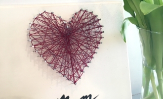 mother's day handmade gift ideas, string art tutorial, string art heart DIY