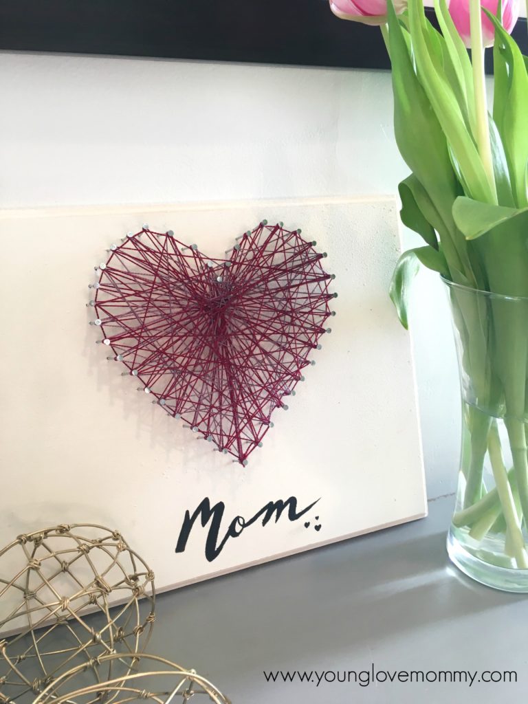 mother's day handmade gift ideas, string art tutorial, string art heart DIY